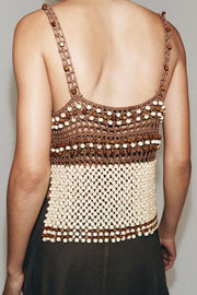 Top en maille au crochet à perles