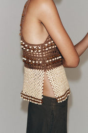 Top en maille au crochet à perles