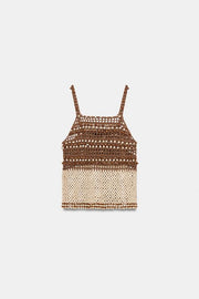 Top en maille au crochet à perles