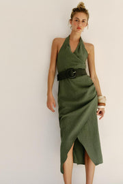 Robe midi en lin avec ceinture