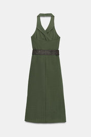 Robe midi en lin avec ceinture