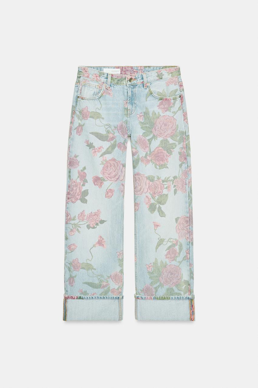 Jean TRF imprimé coupe ample à revers, taille basse