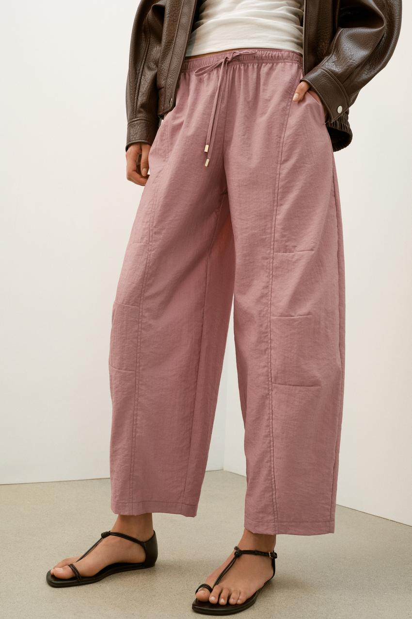 Pantalon coupe barrel à taille élastique