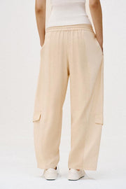 Pantalon coupe barrel contrasté