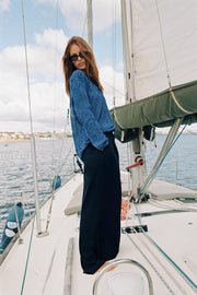 Pantalon palazzo à bouton doré