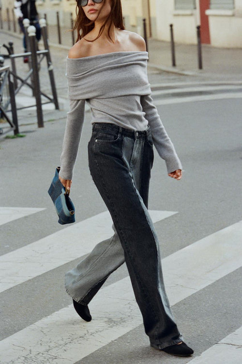 Jean Z1975 à jambe large taille haute contrasté