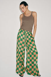 Pantalon palazzo en ramie à carreaux ZW Collection