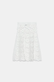 Jupe midi en maille crochetée à fleurs