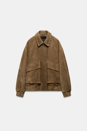 Veste oversize en cuir suédé ZW Collection Édition limitée