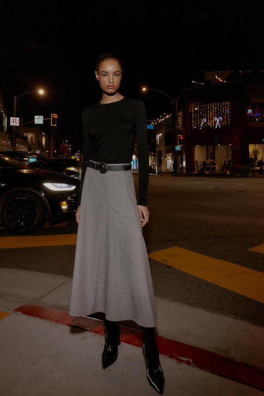 Jupe midi à carreaux avec ceinture