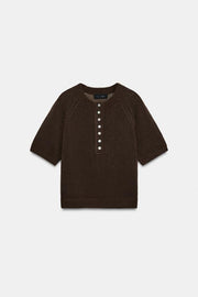 Pull en maille à manches courtes à boutons