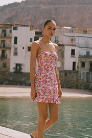 Robe mini drapée à imprimé floral