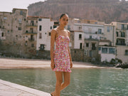 Robe mini drapée à imprimé floral