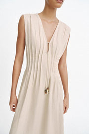 Robe midi en lin à coulisses
