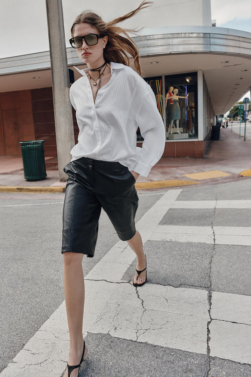 Bermuda long effet cuir