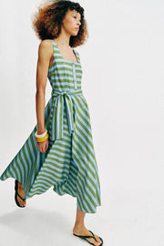 Robe midi à rayures avec ceinture