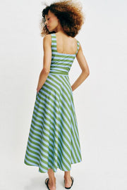 Robe midi à rayures avec ceinture