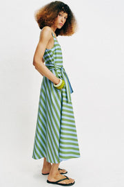 Robe midi à rayures avec ceinture