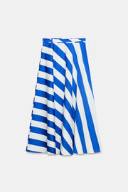 Jupe midi à rayures avec ceinture
