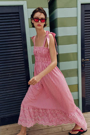 Robe midi à rayures avec nœuds