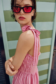 Robe midi à rayures avec nœuds
