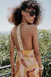 Robe midi imprimée dos contrastée
