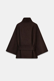 Manteau court cape en laine avec ceinture