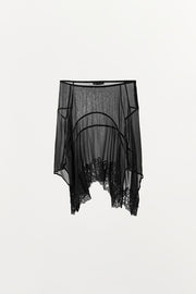 Jupe asymétrique en georgette et dentelle