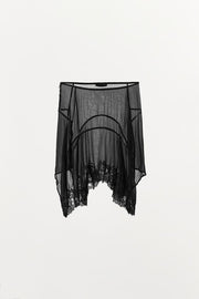 Jupe asymétrique en georgette et dentelle