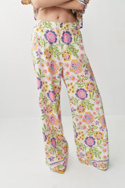 Pantalon imprimé floral en lin