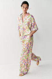 Pantalon imprimé floral en lin