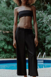 Pantalon-culotte en lin avec ceinture tressée