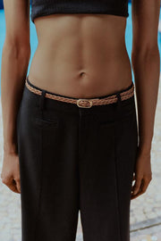 Pantalon-culotte en lin avec ceinture tressée
