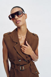 Robe courte en lin avec ceinture