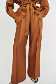 Pantalon fluide en lin à fentes au bas