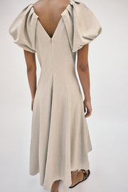 Robe midi en lin à manches bouffantes