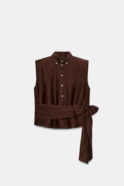 Top à épaulettes en lin avec ceinture