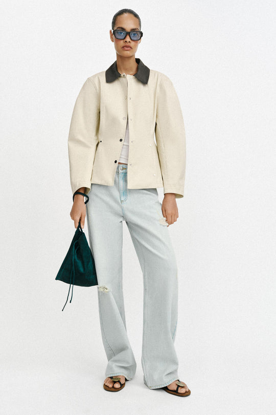 Blouson peplum à col contrasté