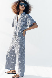 Pantalon-culotte à carreaux brodé