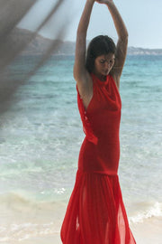 Robe dos-nu contrastée à volume
