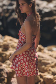 Robe mini col dos-nu à fleurs