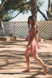 Robe mini col dos-nu à fleurs