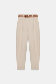 Pantalon en lin à pinces avec ceinture
