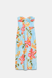 Robe midi en popeline à fleurs