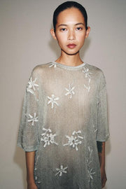 Top oversize en maille à fil métallisé