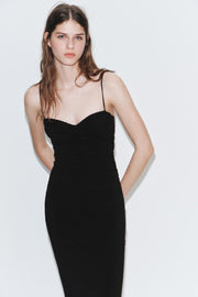 Robe midi à bretelles et fronces