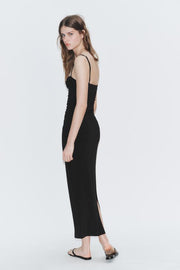 Robe midi à bretelles et fronces