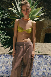 Pantalon bouffant avec nœuds en lin