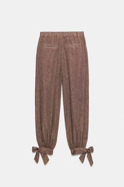 Pantalon bouffant avec nœuds en lin