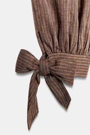Pantalon bouffant avec nœuds en lin